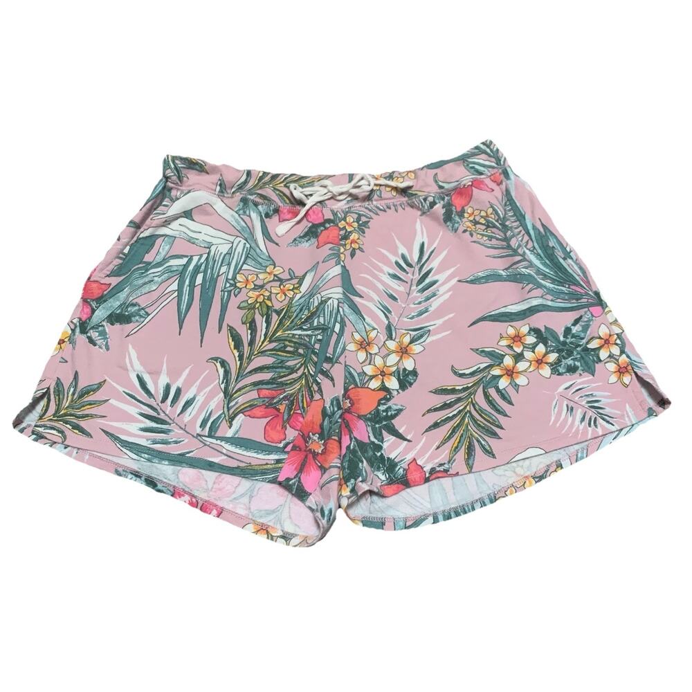 Beachlunchlounge Tropical Floral Pull On Lounge Shorts High Rise Pink Palm Large